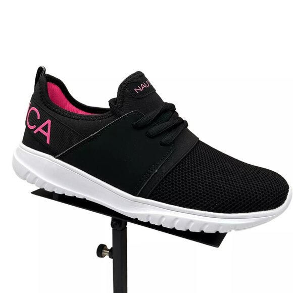 Nautica Youth Girl's Casual Sneakers Size 4-5 Solid Black Lightweight Lace up - Picture 1 of 16